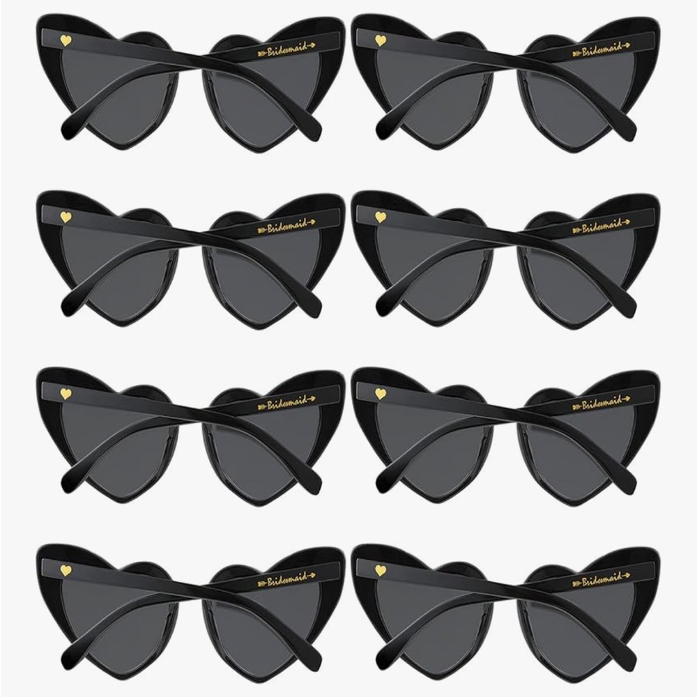 4 BRIDESMAID Black Heart-Shaped Oversized Sunglasses (pack of 4)